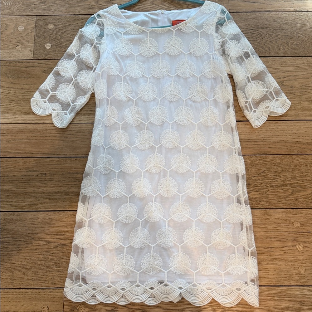 Tracy Negoshian White Lace Overlay Shift Dress